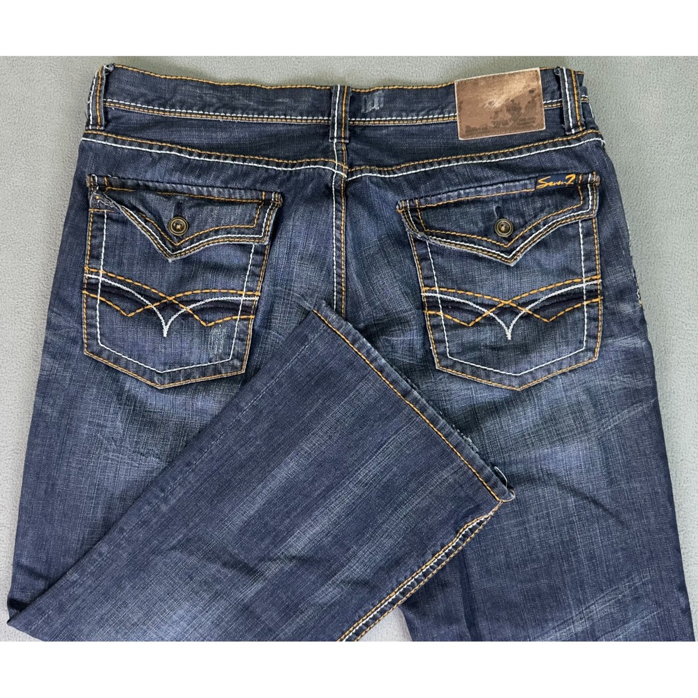 Seven7 Jeans Mens 36x27 Blue Bootcut Flap Pocket Embroidered Western Cowboy READ